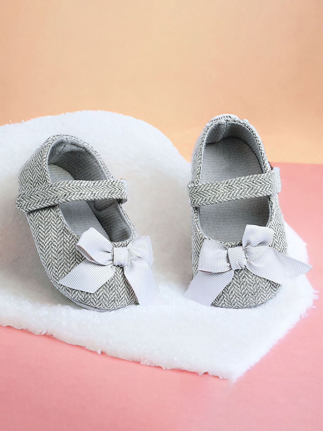 

Baby Moo Kids-Girls Bow Cotton Booties, Grey