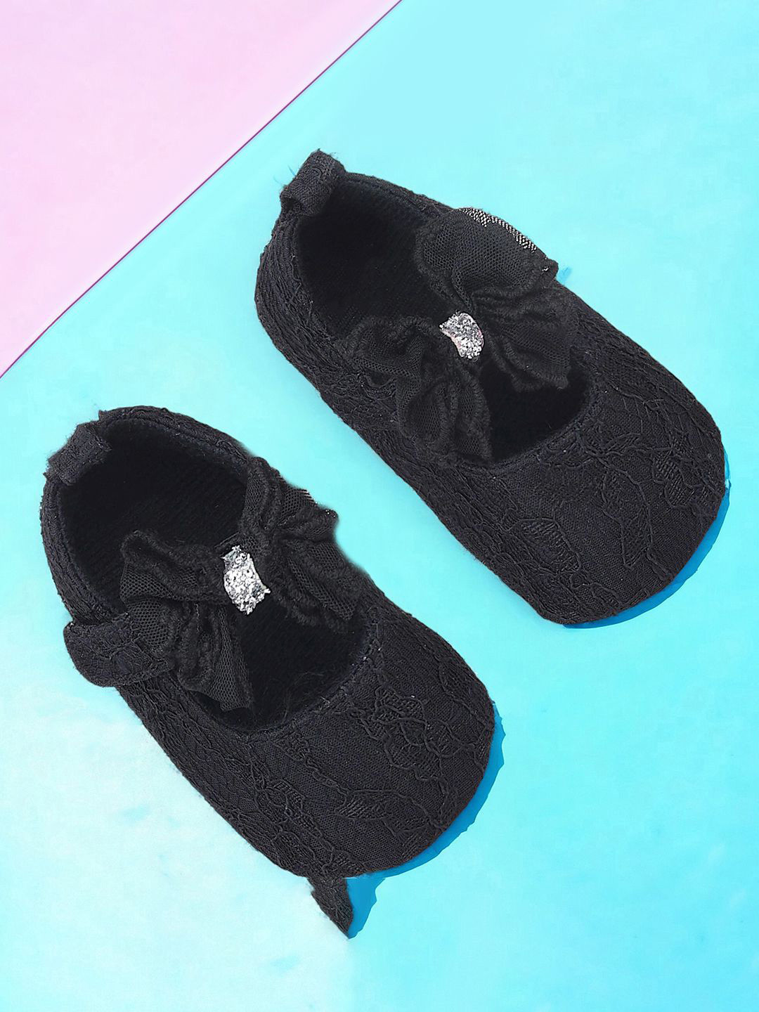 

Baby Moo Kids-Girls Bow Cotton Booties, Black