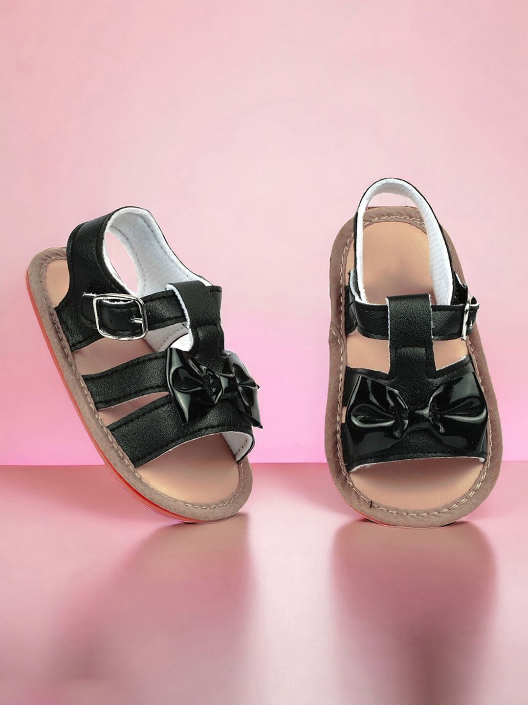 

Baby Moo Kids-Girls Bow Antiskid Open Toe Flats, Black