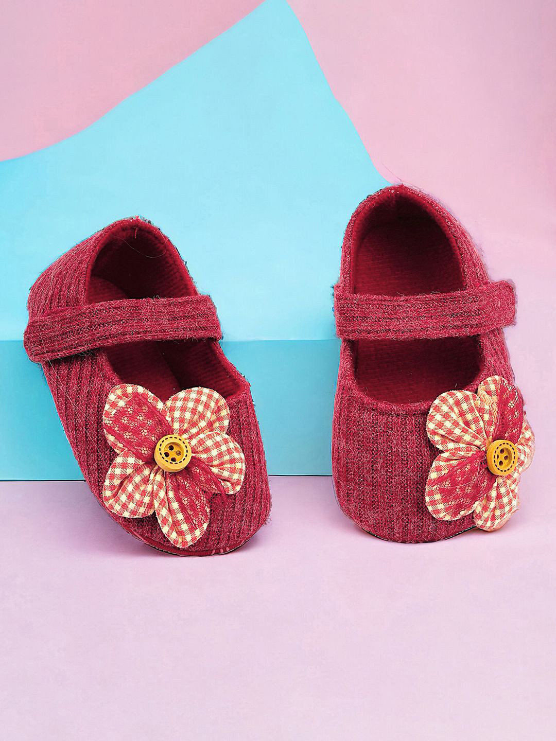 

Baby Moo Kids-Girls Floral Applique Cotton Booties, Red