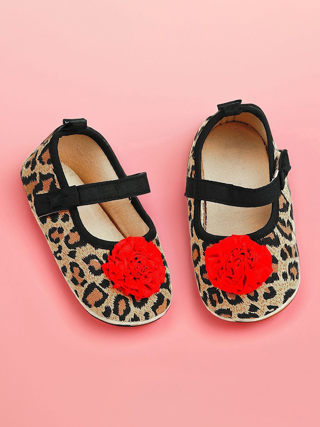 

Baby Moo Kids-Girls Animal Printed Floral Applique Cotton Booties, Beige