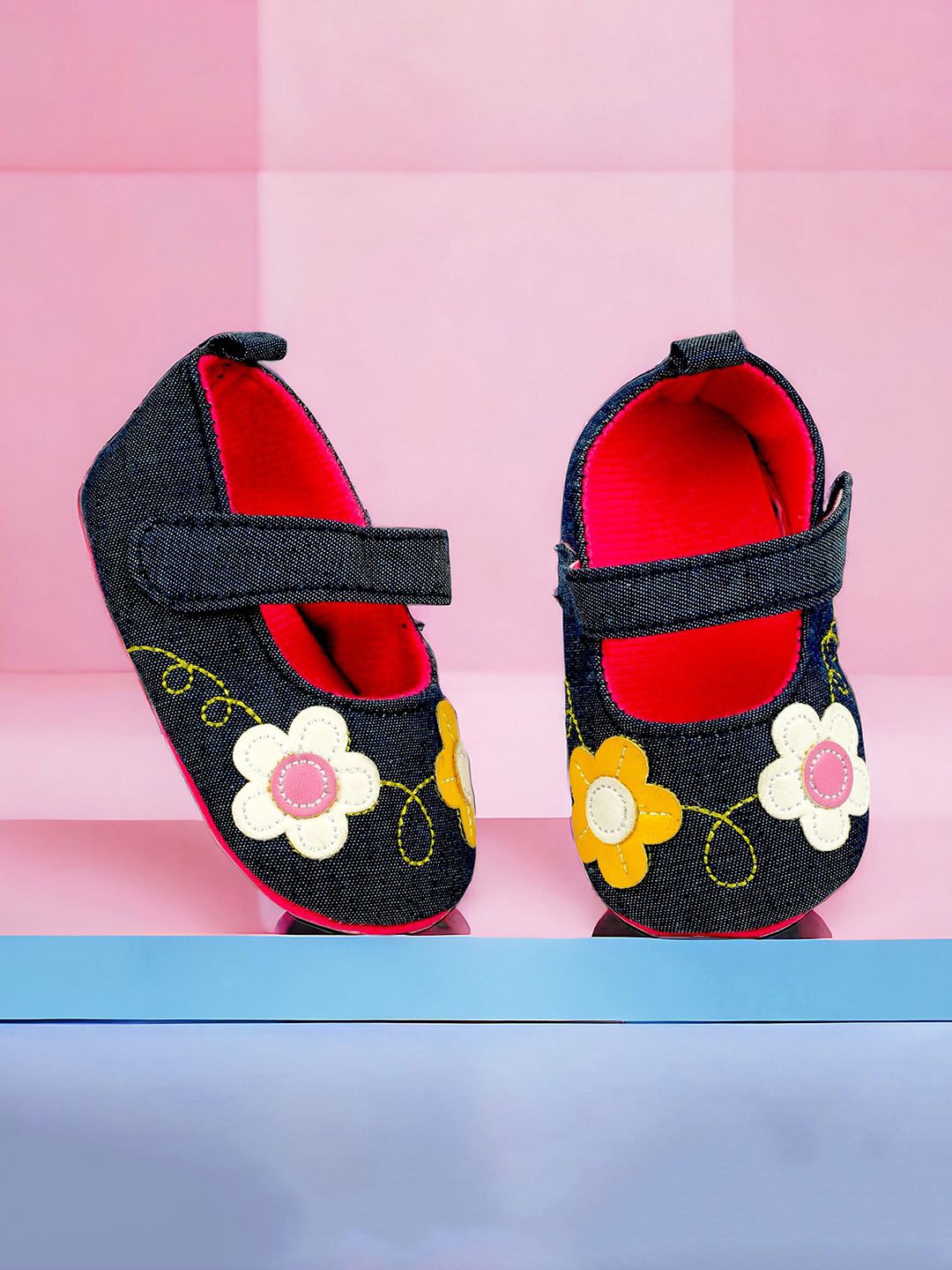 

Baby Moo Kids-Girls Floral Cotton Booties, Navy blue