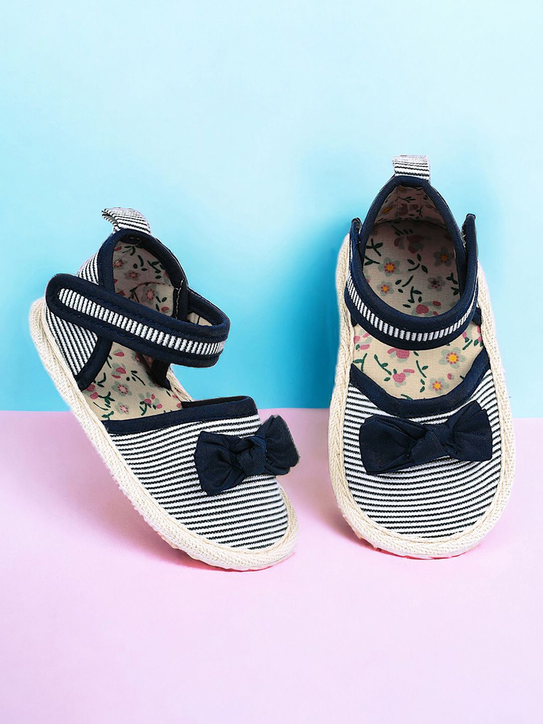 

Baby Moo Kids-Girls Striped Cotton Booties, Blue