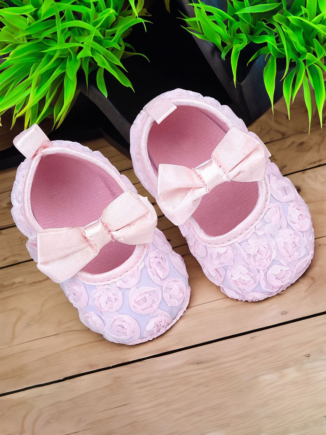 

Baby Moo Kids-Girls Floral Applique Cotton Booties, Pink