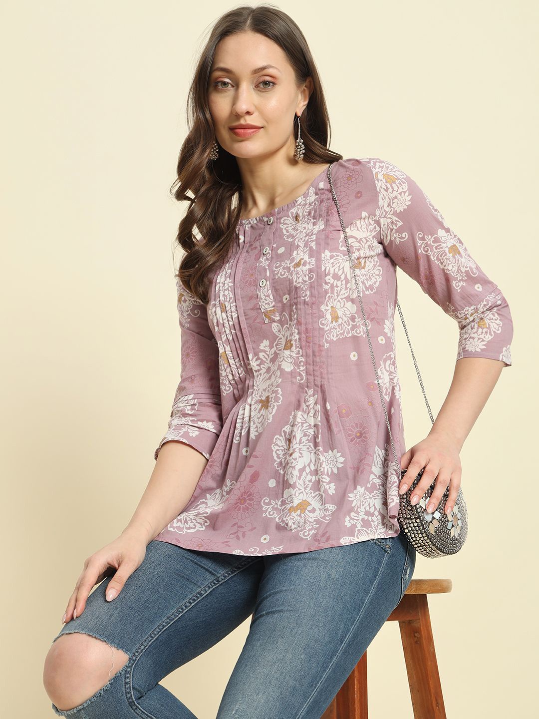 

KBZ Floral Print Cotton Top, Purple