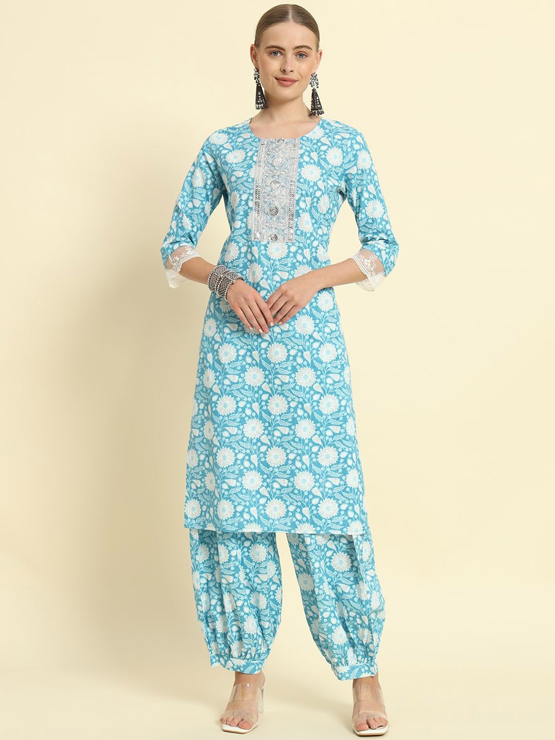 

KBZ Floral Printed Regular Kurta with Salwar, Turquoise blue