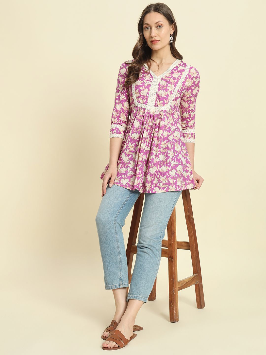 

KBZ Floral Print Cotton Top, Purple