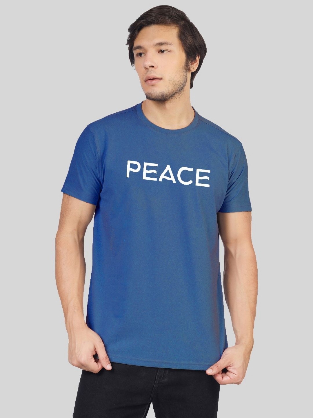 Greylongg Men Typography Printed Round Neck T-shirt, Blue
