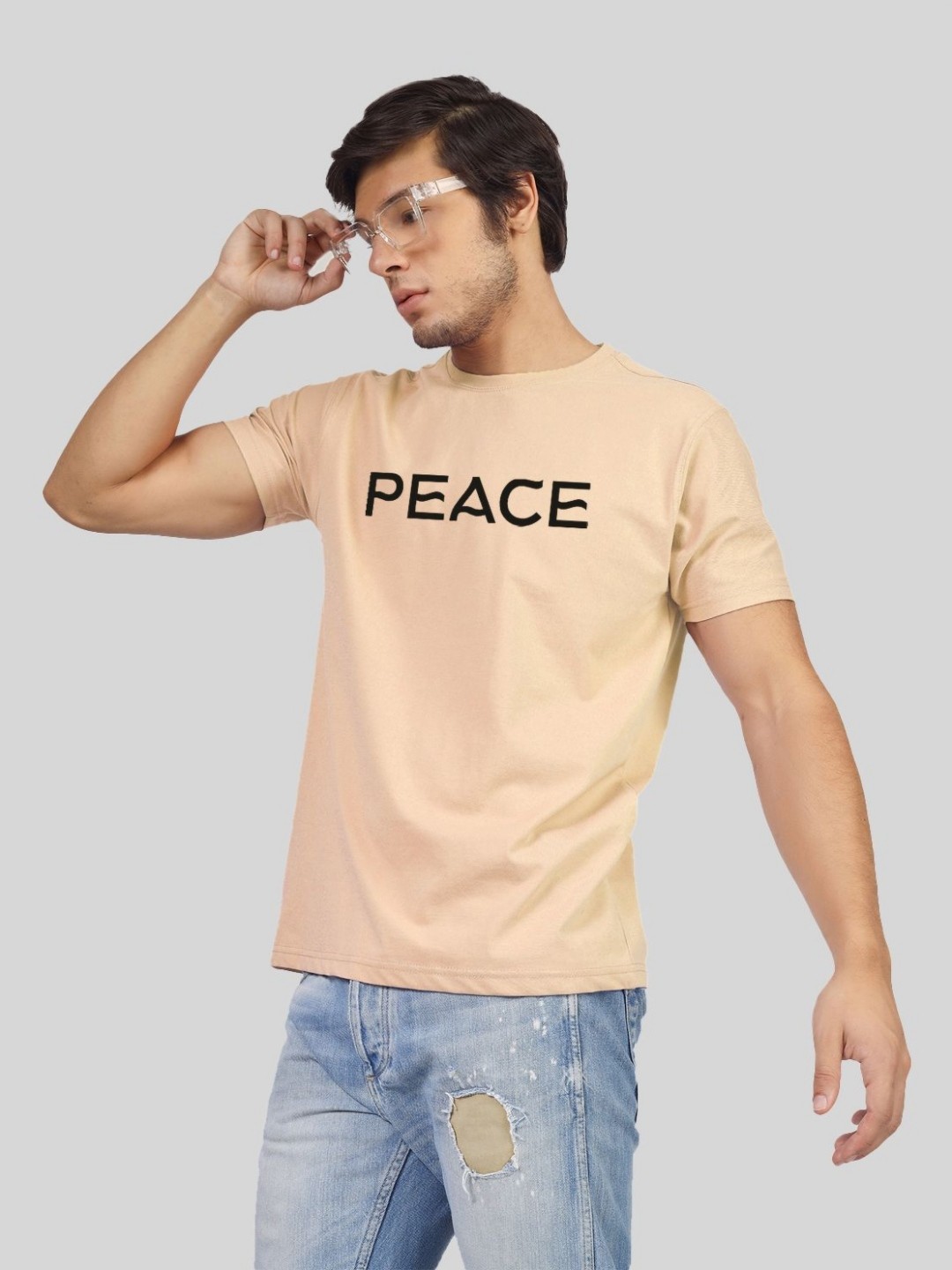 

Greylongg Men Typography Printed Round Neck T-shirt, Beige