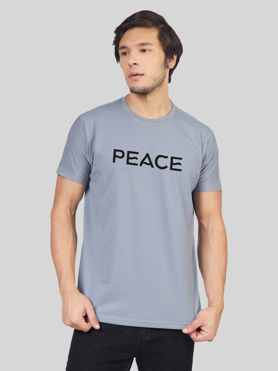 Greylongg Men Typography Printed Round Neck T-shirt, Grey