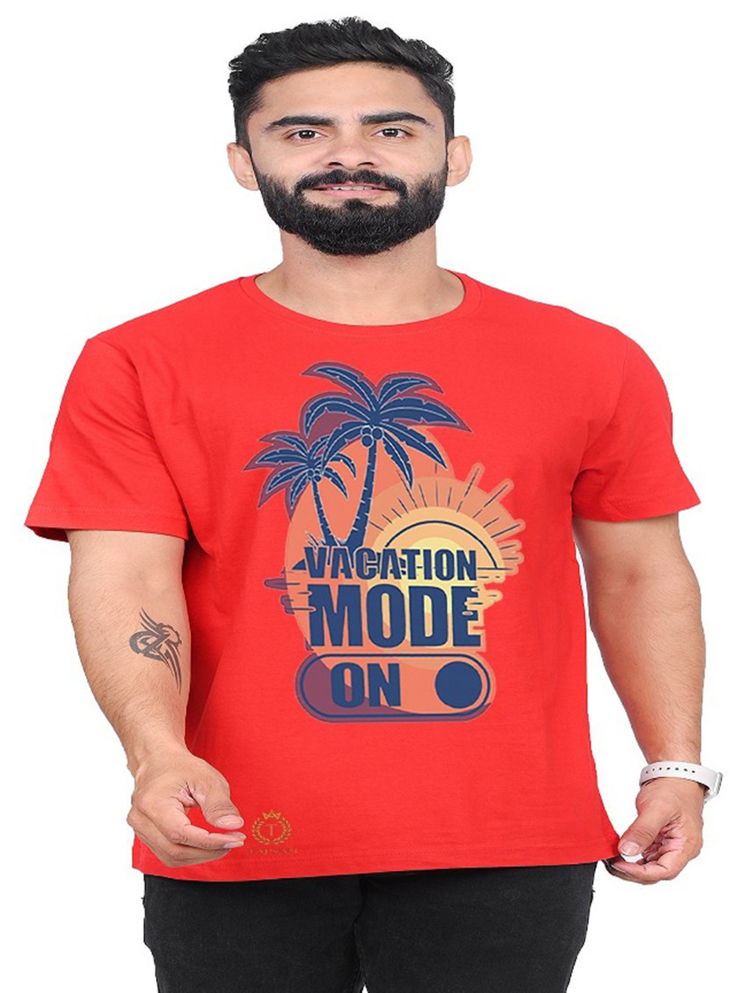 

TAJNAN Men Typography Printed T-shirt, Red