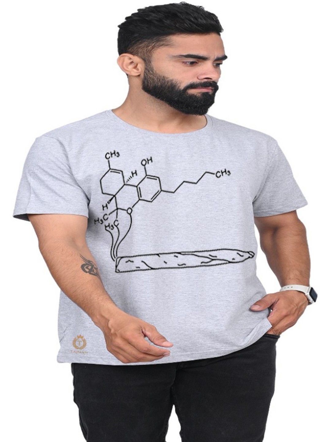 

TAJNAN Men Printed Pockets T-shirt, Grey