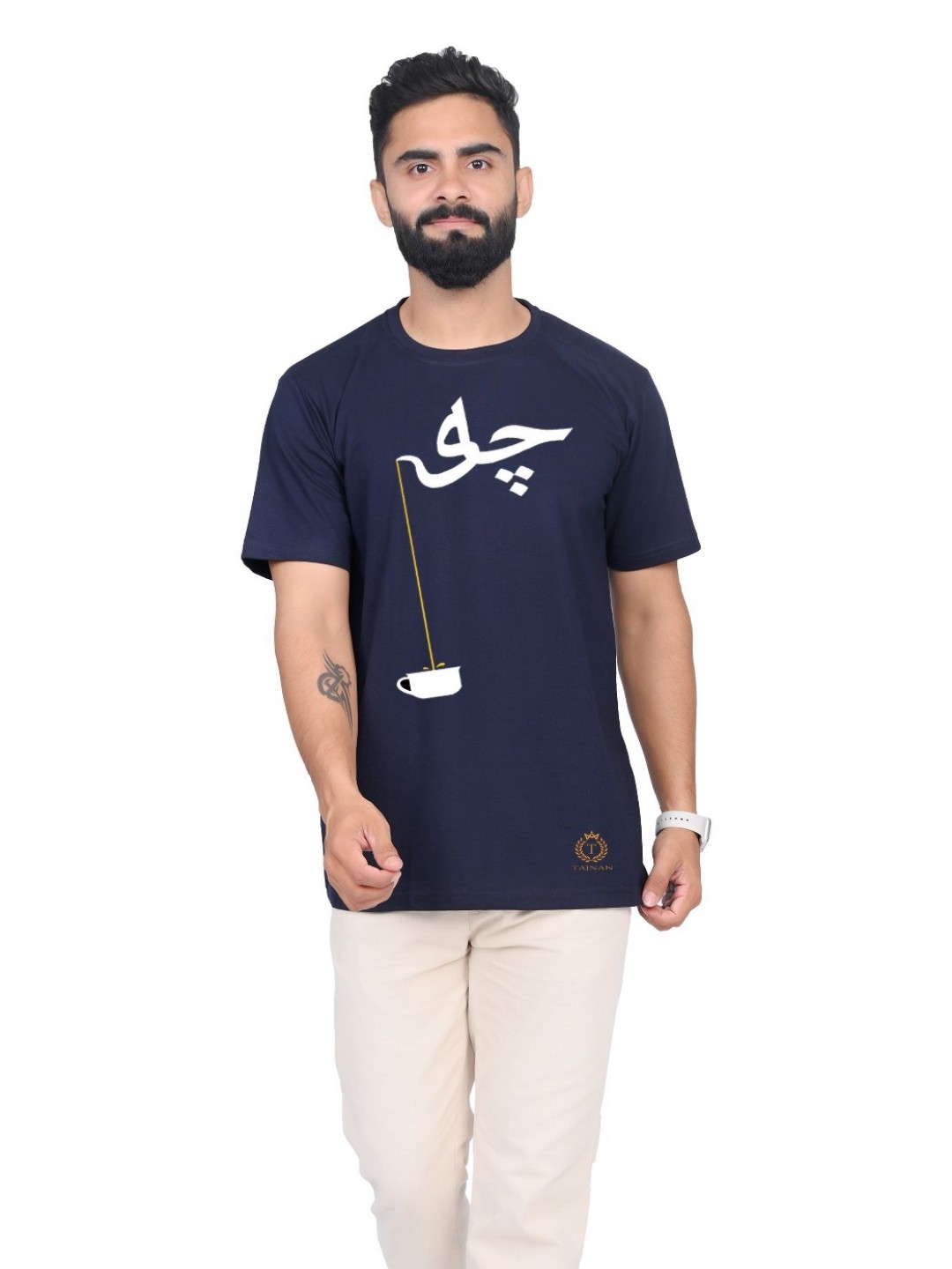 

TAJNAN Men Typography Printed Applique T-shirt, Blue
