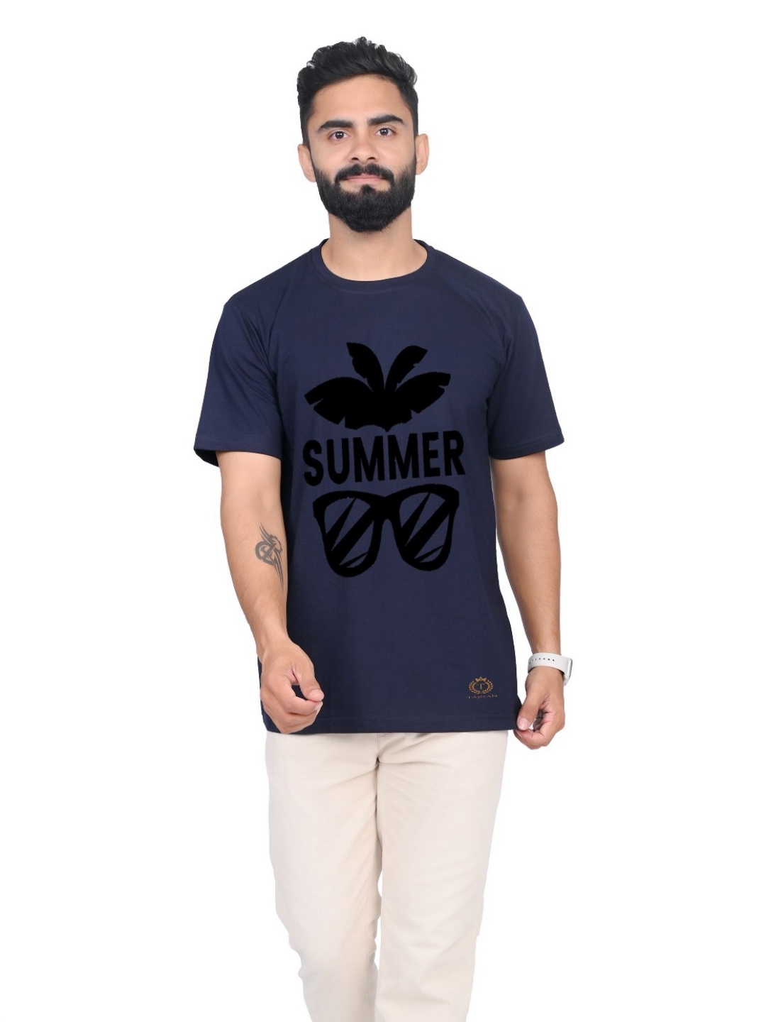 

TAJNAN Men Typography Printed V-Neck T-shirt, Blue