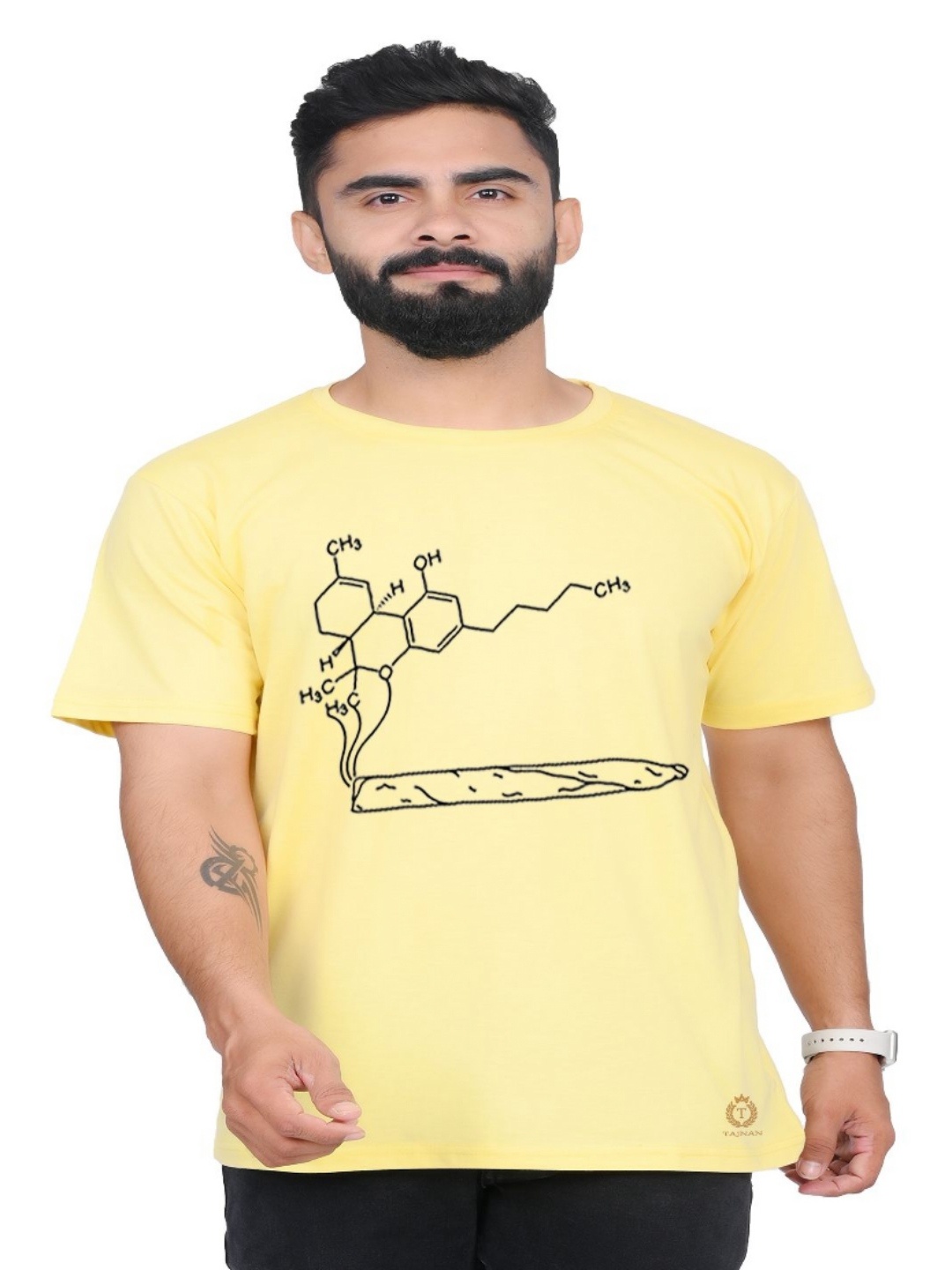 

TAJNAN Men Printed Extended Sleeves Pockets T-shirt, Yellow