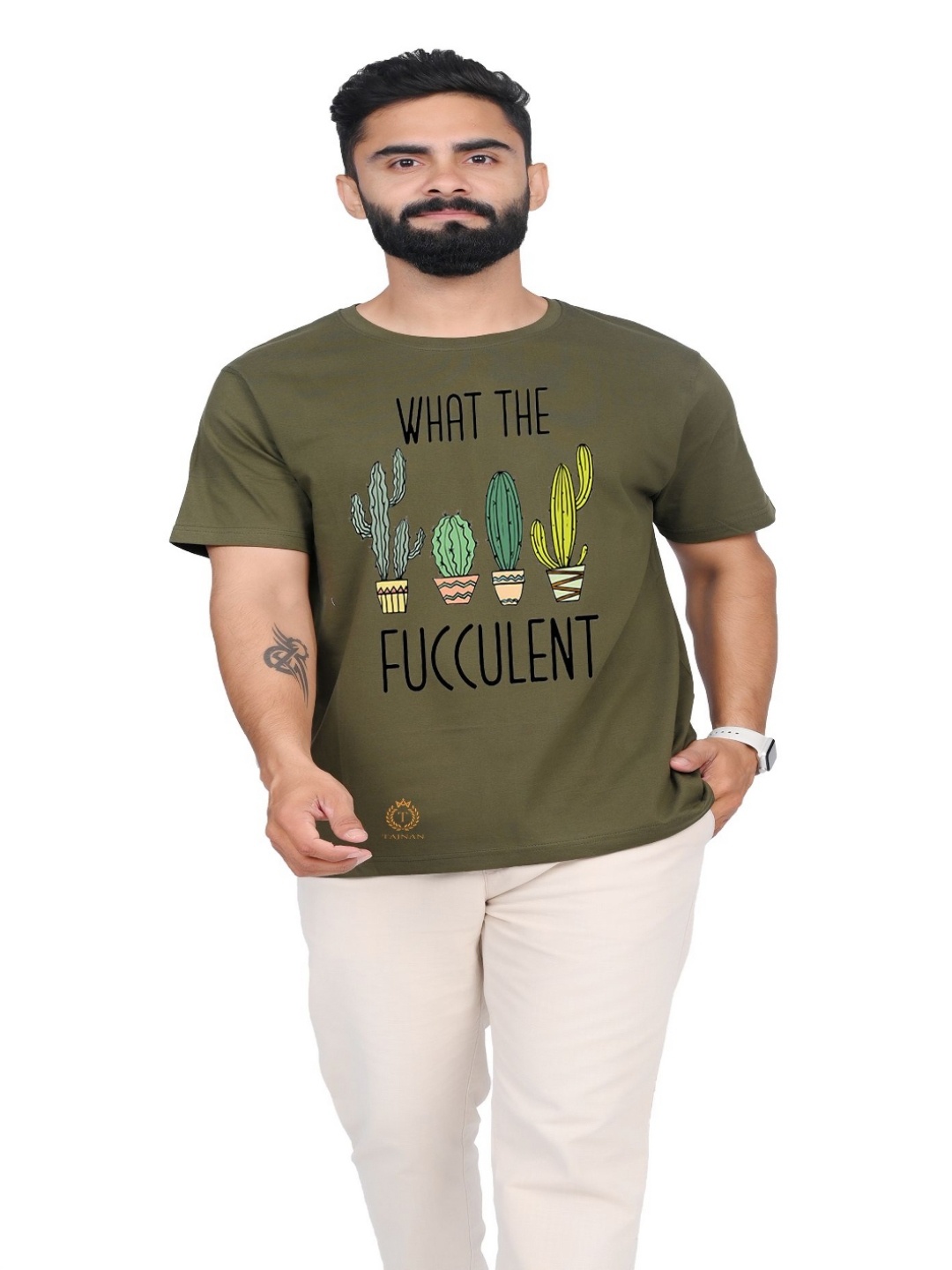 

TAJNAN Men Printed Applique T-shirt, Green