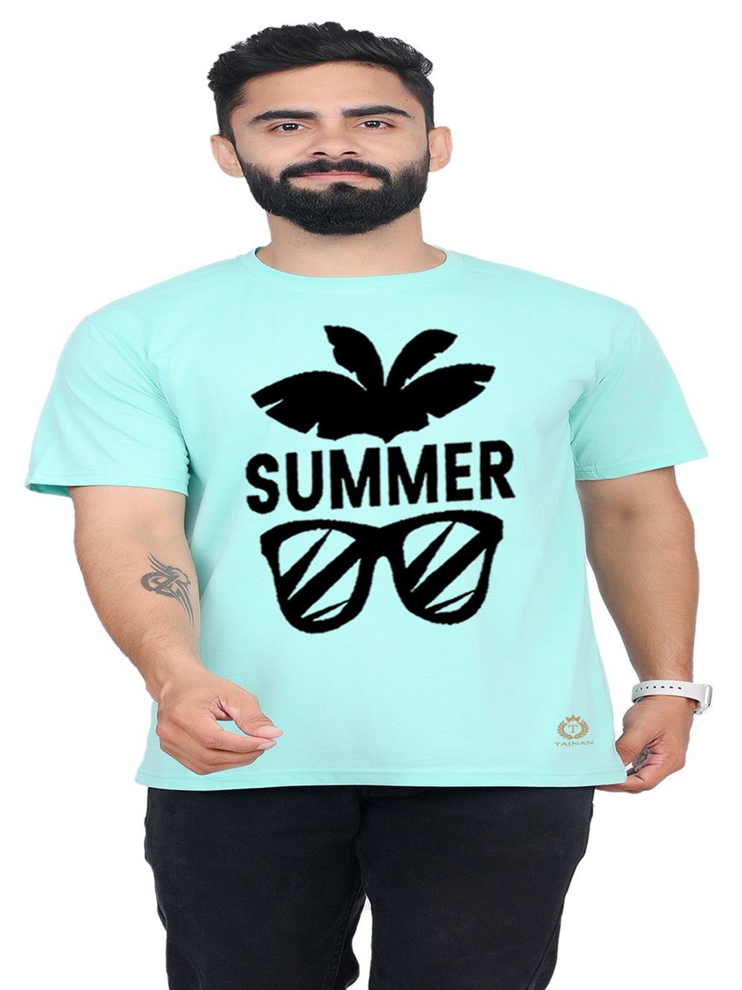 

TAJNAN Men Printed Applique T-shirt, Blue