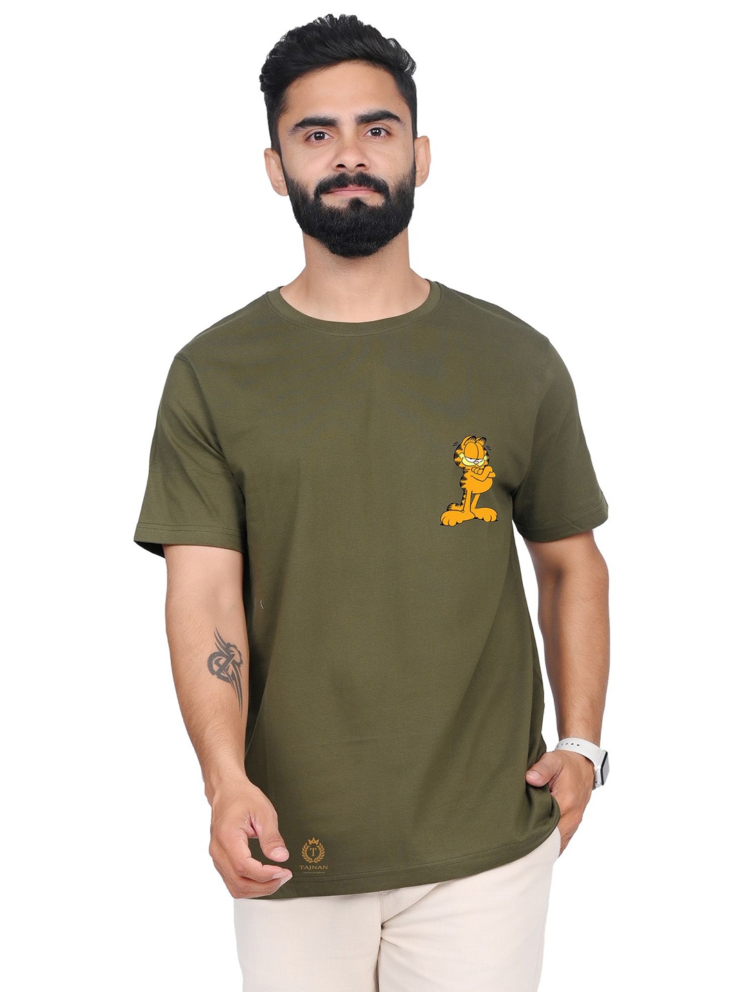

TAJNAN Men Garfield Printed T-shirt, Olive
