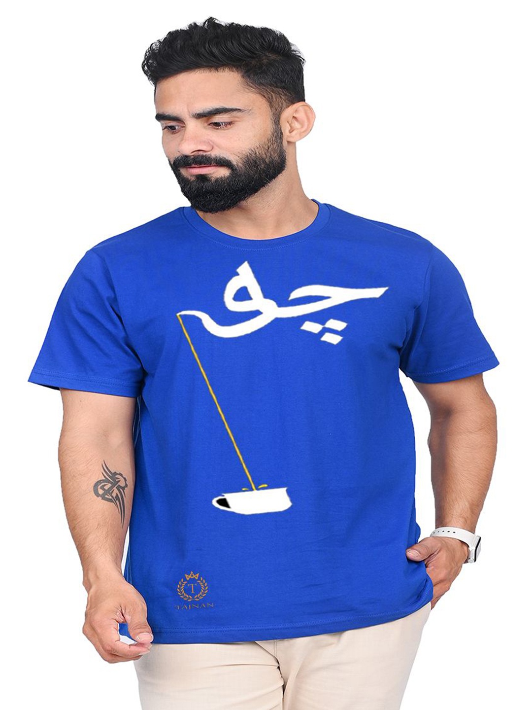 

TAJNAN Men Printed Applique T-shirt, Blue