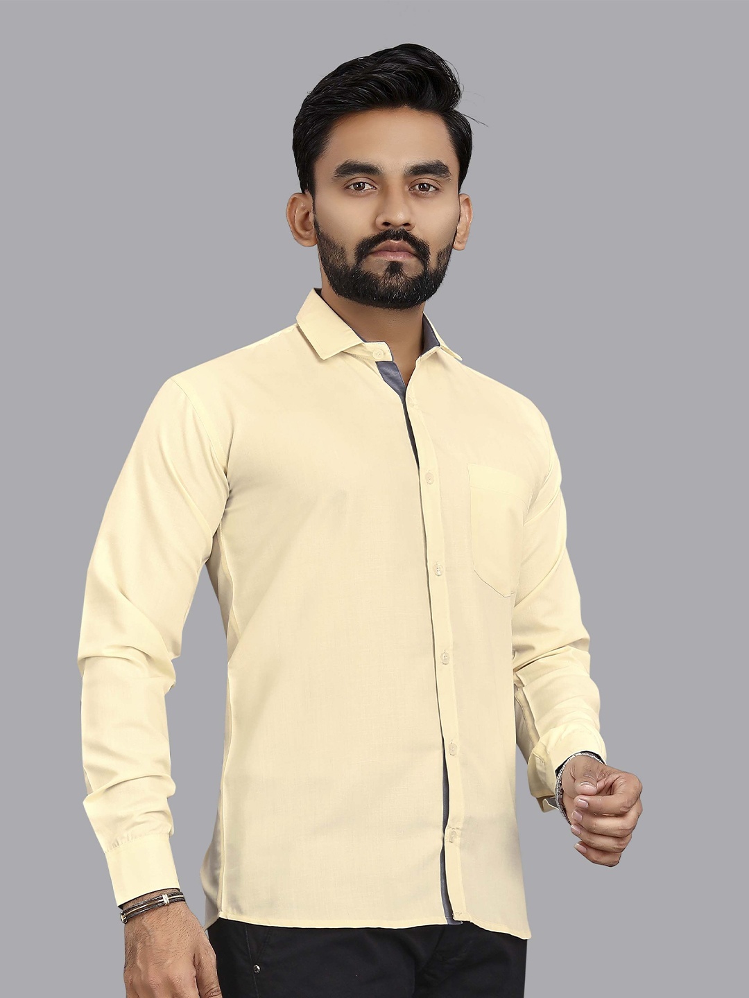 

ADWYN PETER Men New Solid Spread Collar Casual Shirt, Yellow