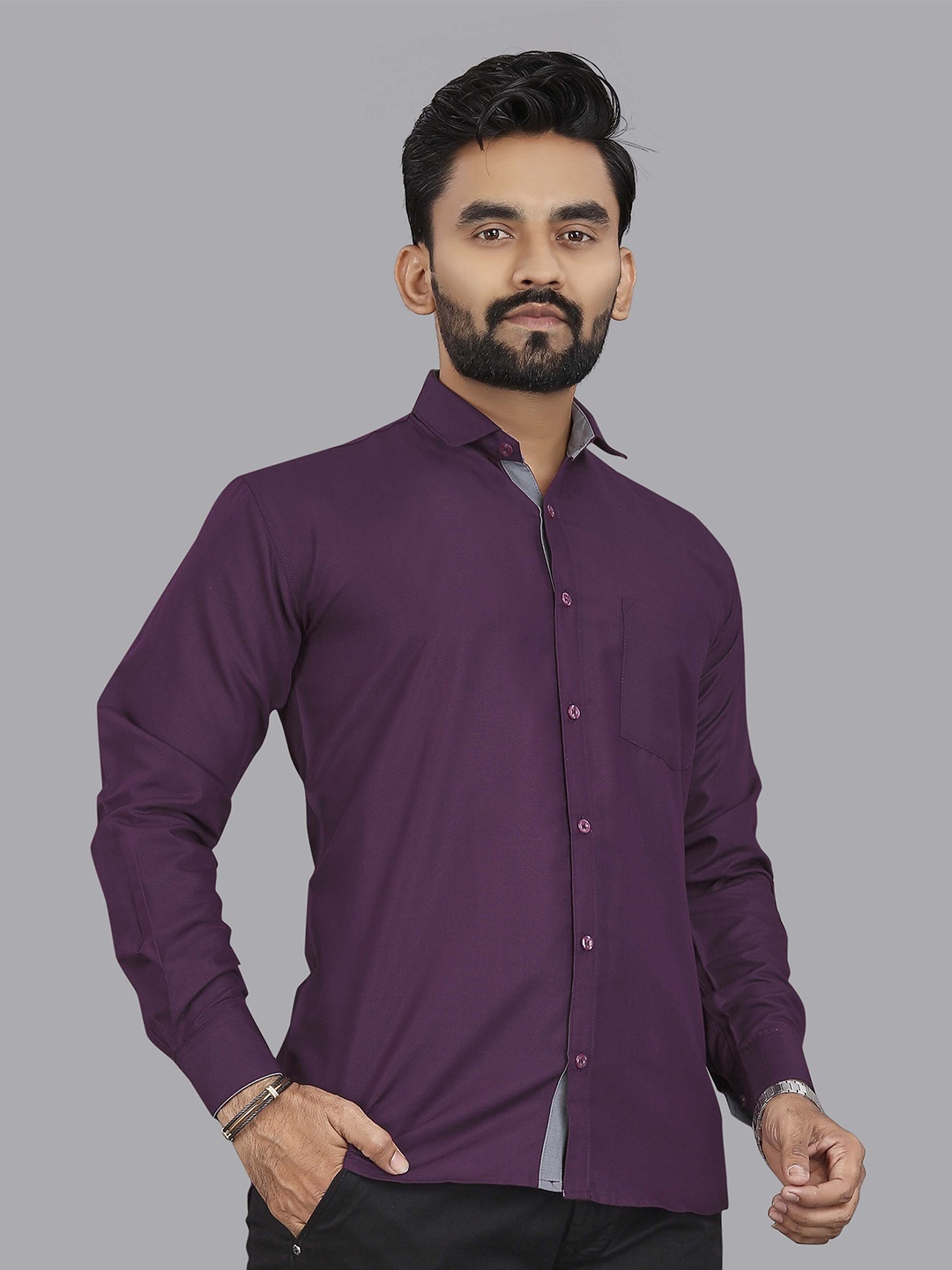 

ADWYN PETER Men New Solid Spread Collar Casual Shirt, Magenta