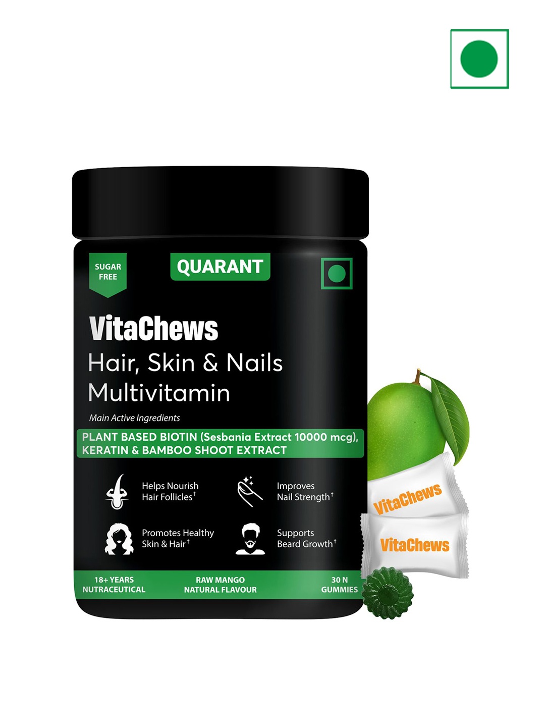 

QUARANT VitaChews Hair Skin & Nails Multivitamin - 30 Gummies, Green