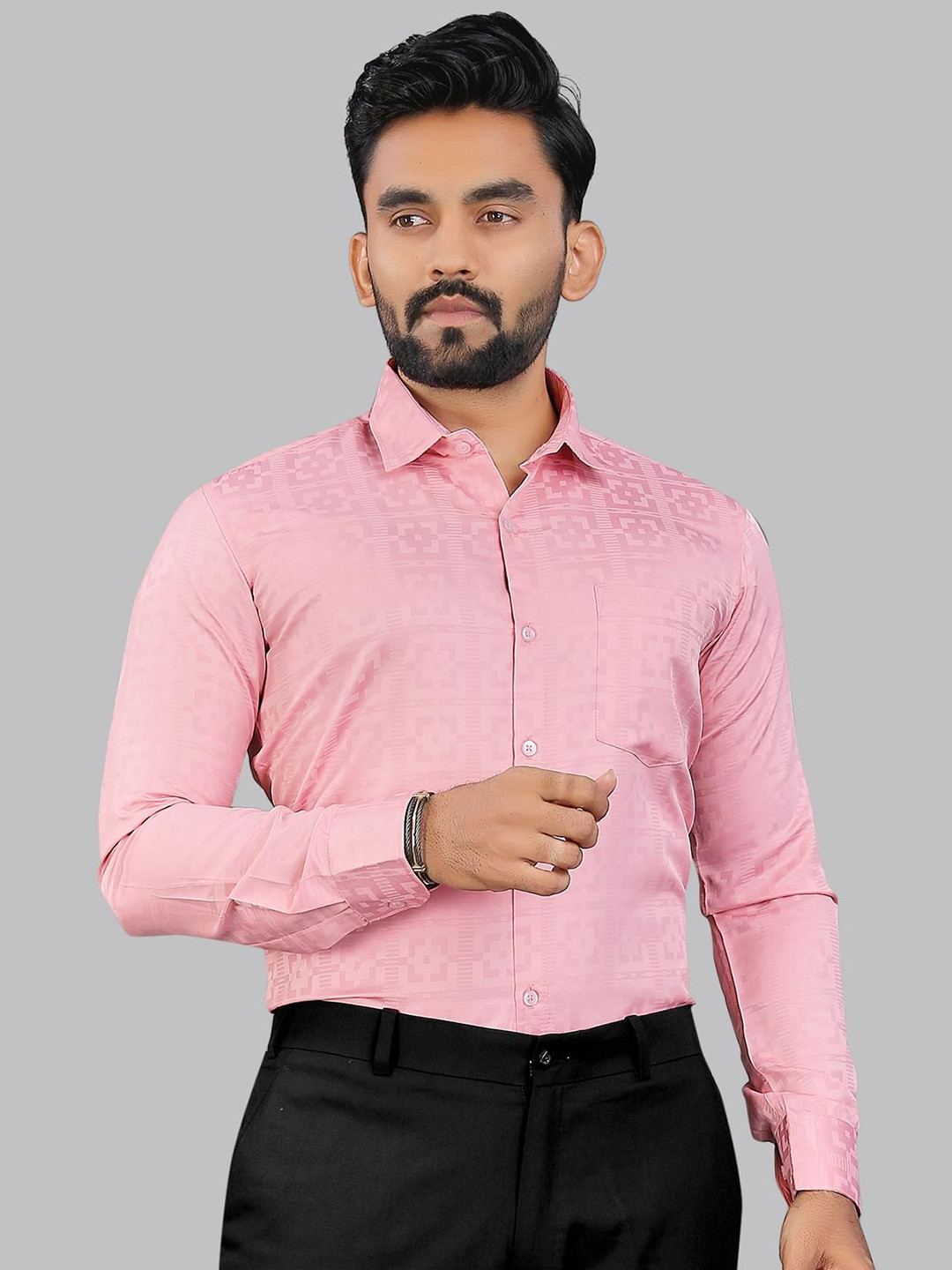 

ADWYN PETER Men New Geometric Printed Spread Collar Casual Shirt, Pink
