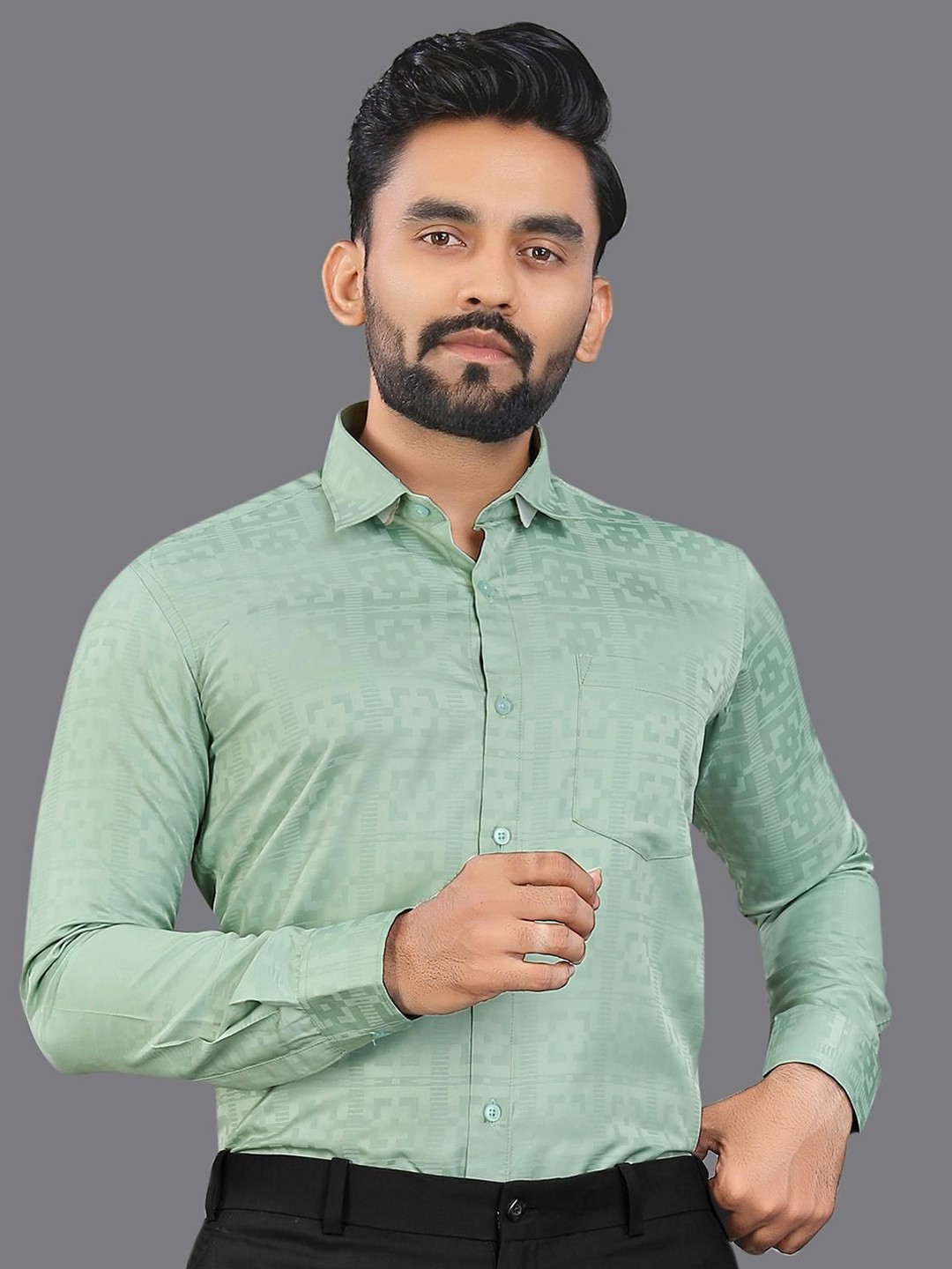 

ADWYN PETER Men New Geometric Printed Spread Collar Casual Shirt, Lime green