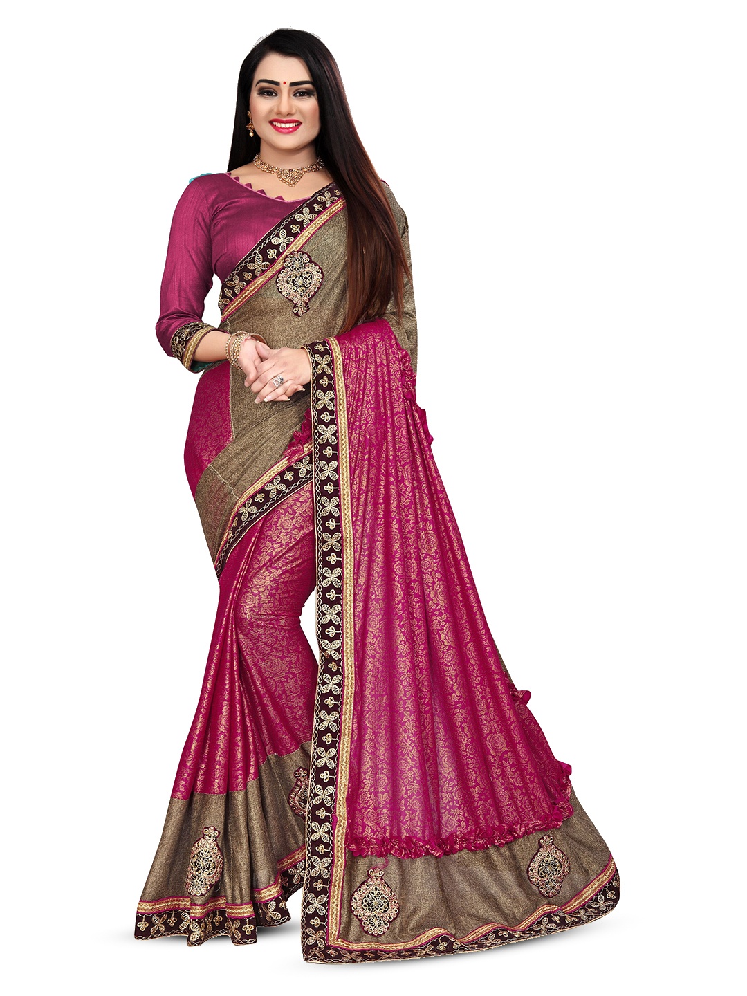 

NV Patel Embellished Embroidered Saree, Pink