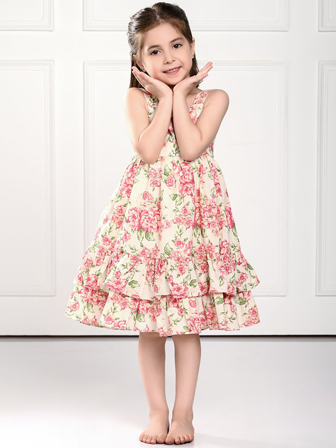 

THE PONY & PEONY CO. Girls Floral Print Square Neck Fit and Flare Dress, Pink