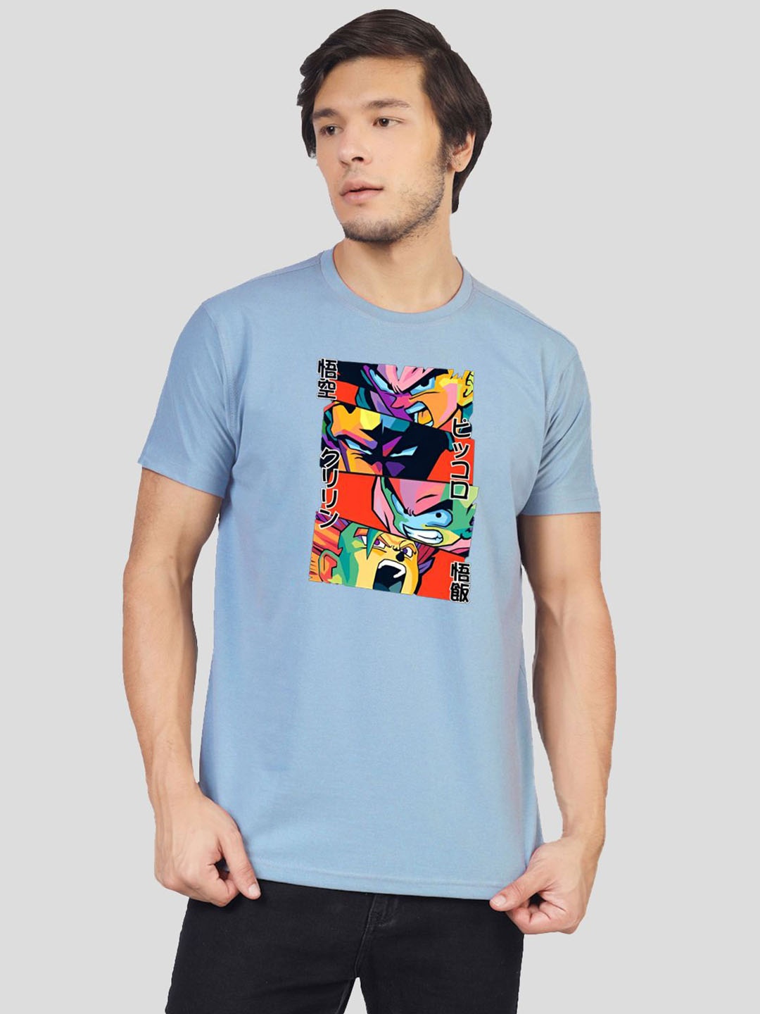 

Greylongg Men Dragon Ball Z Graphic Printed Round Neck T-shirt, Blue