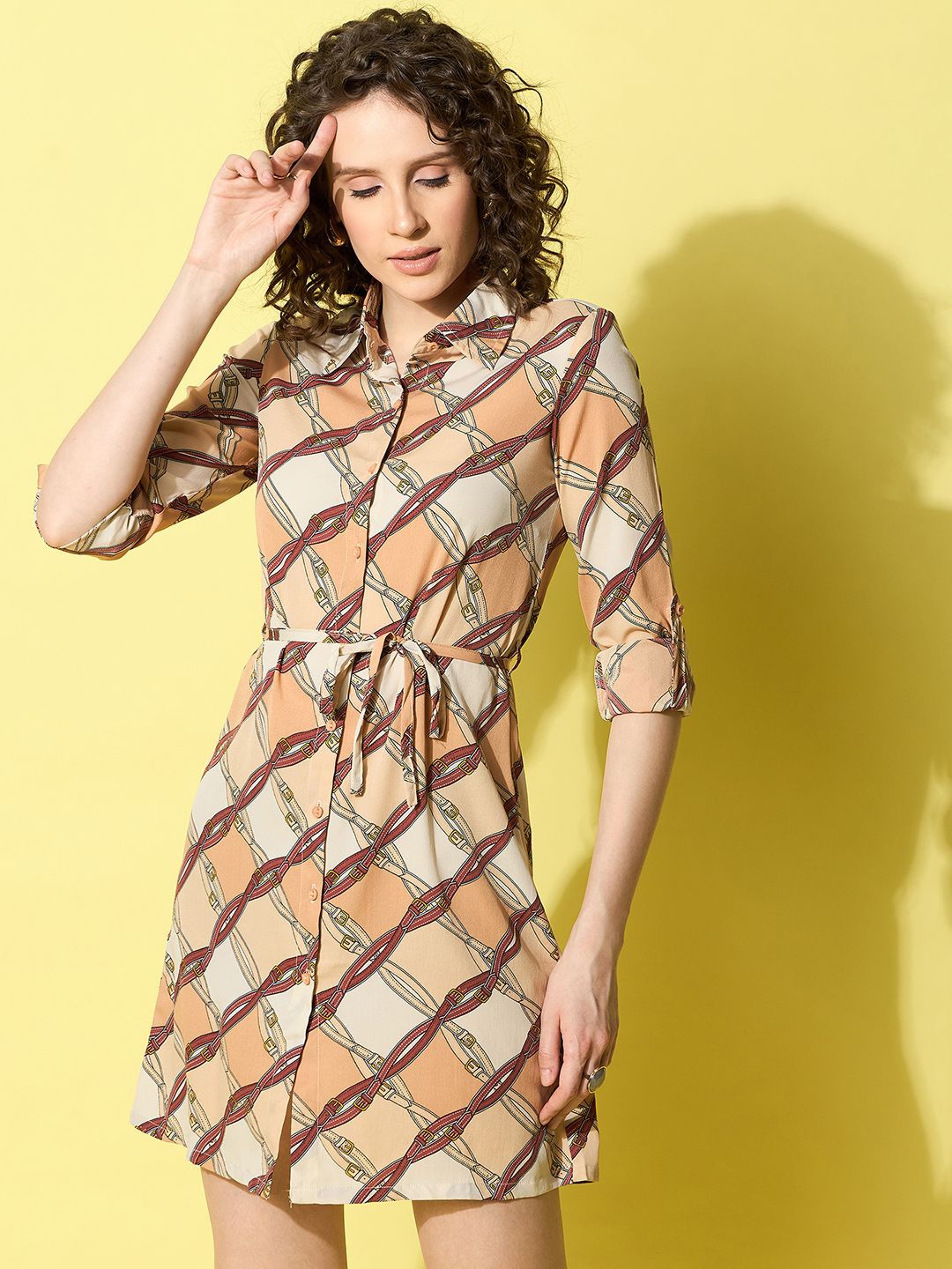 

StyleStone Checked Shirt Dress, Brown