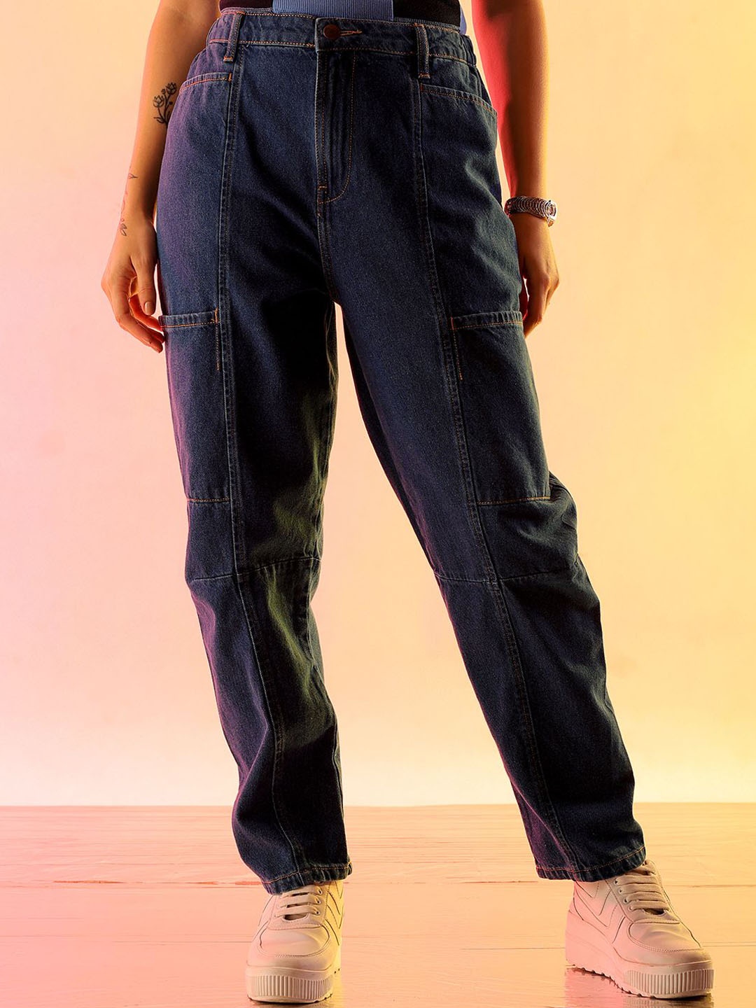 

Freehand by The Indian Garage Co Women Boyfriens fit High Rise Jeans, Blue