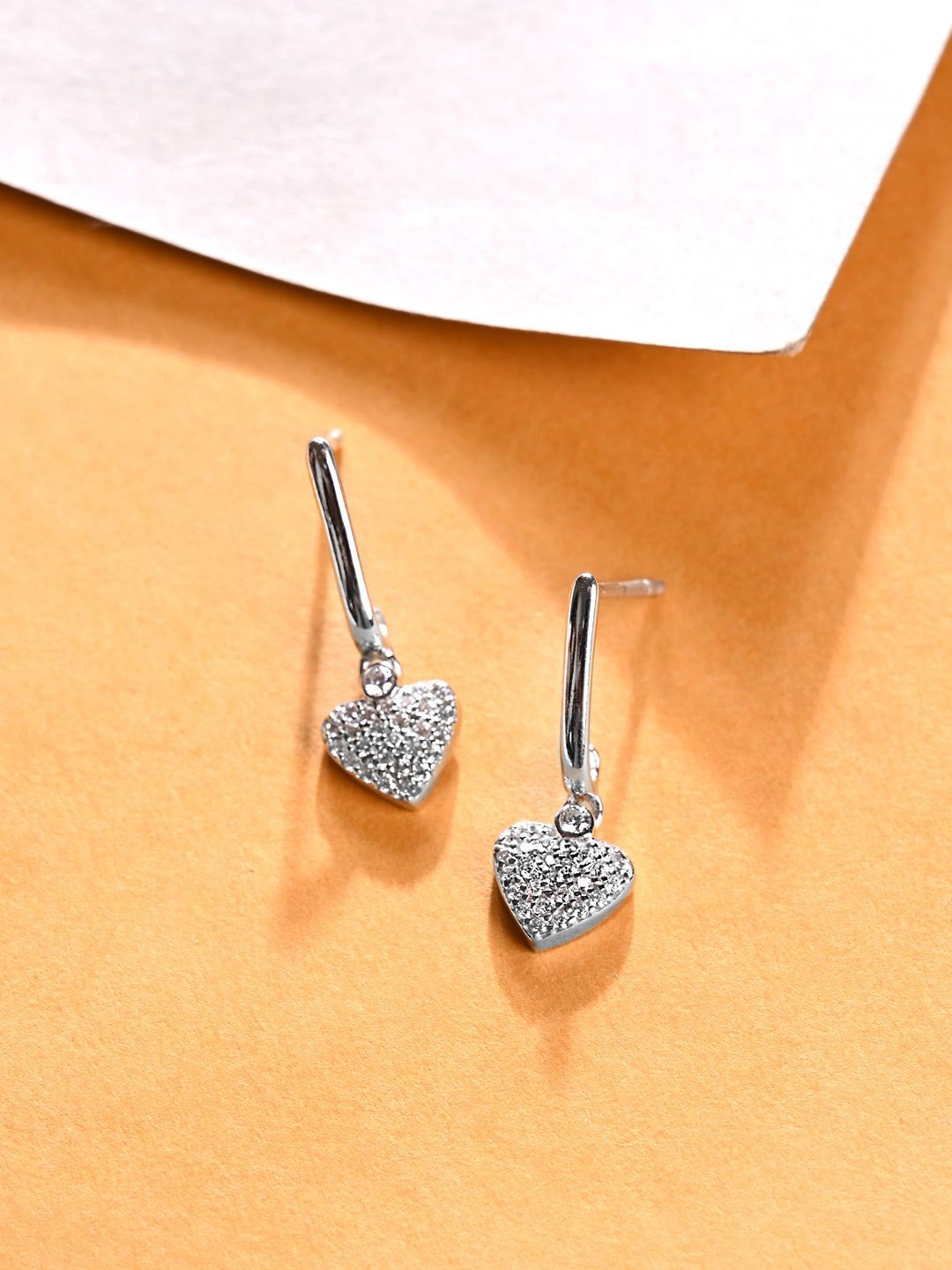 

Clara 925 Sterling Silver Rhodium-Plated Heart Shaped Cubic Zirconia Drop Earrings