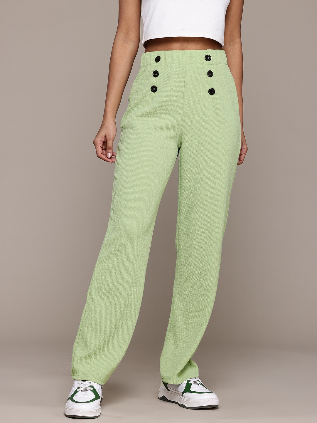 

Roadster Smart High-Rise Wrinkle Free Trousers, Sea green