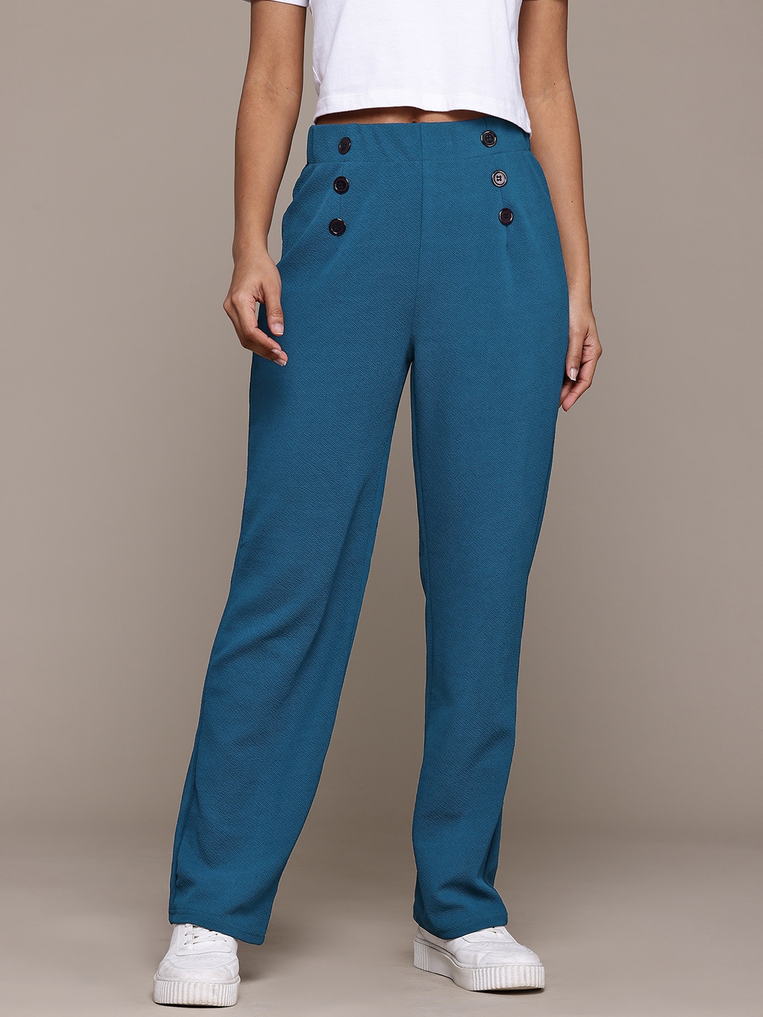 

Roadster Smart High-Rise Wrinkle Free Trousers, Teal