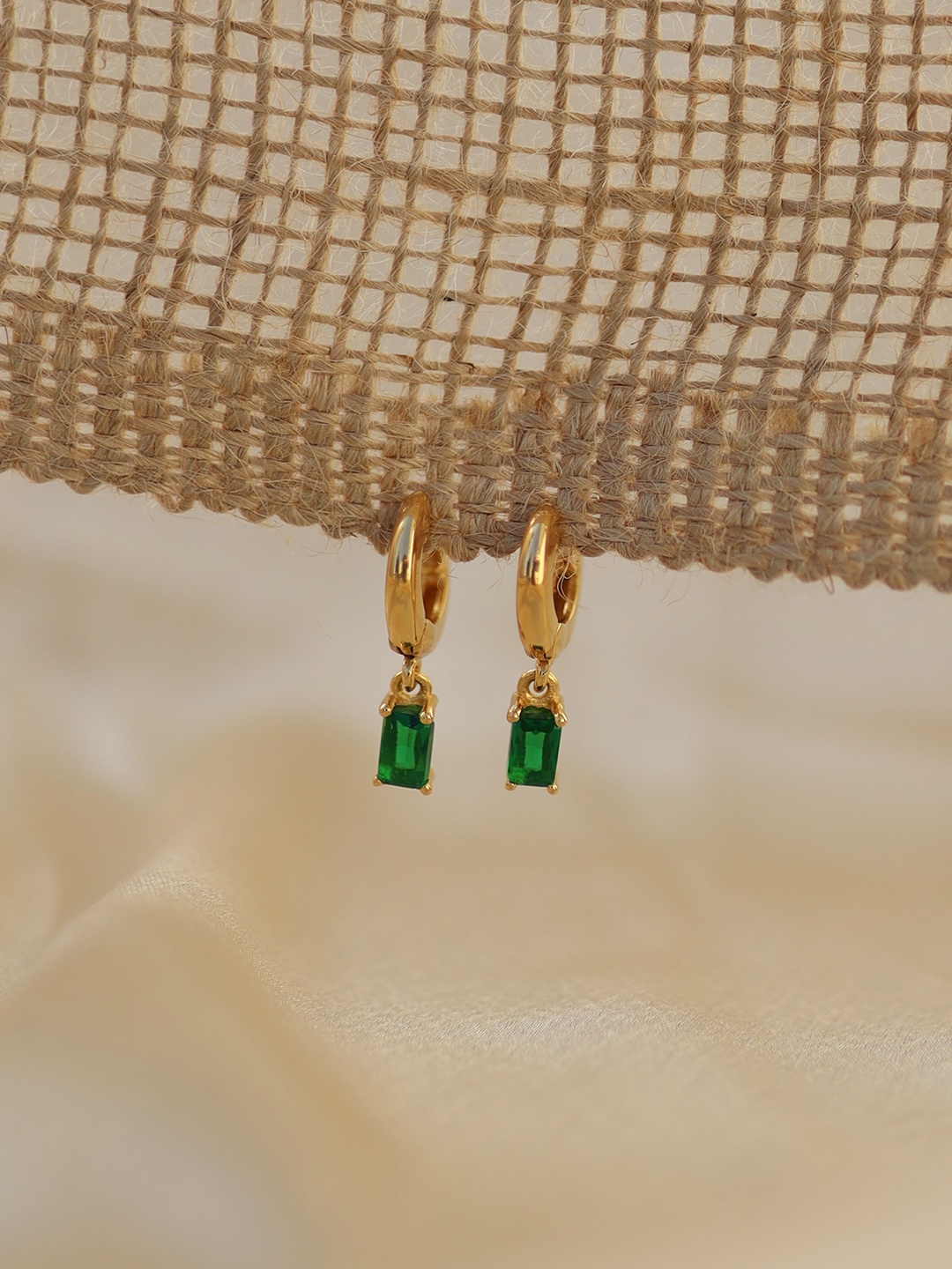 

Pefectly Average Women 18K Gold Plated Green Onyx Huggies