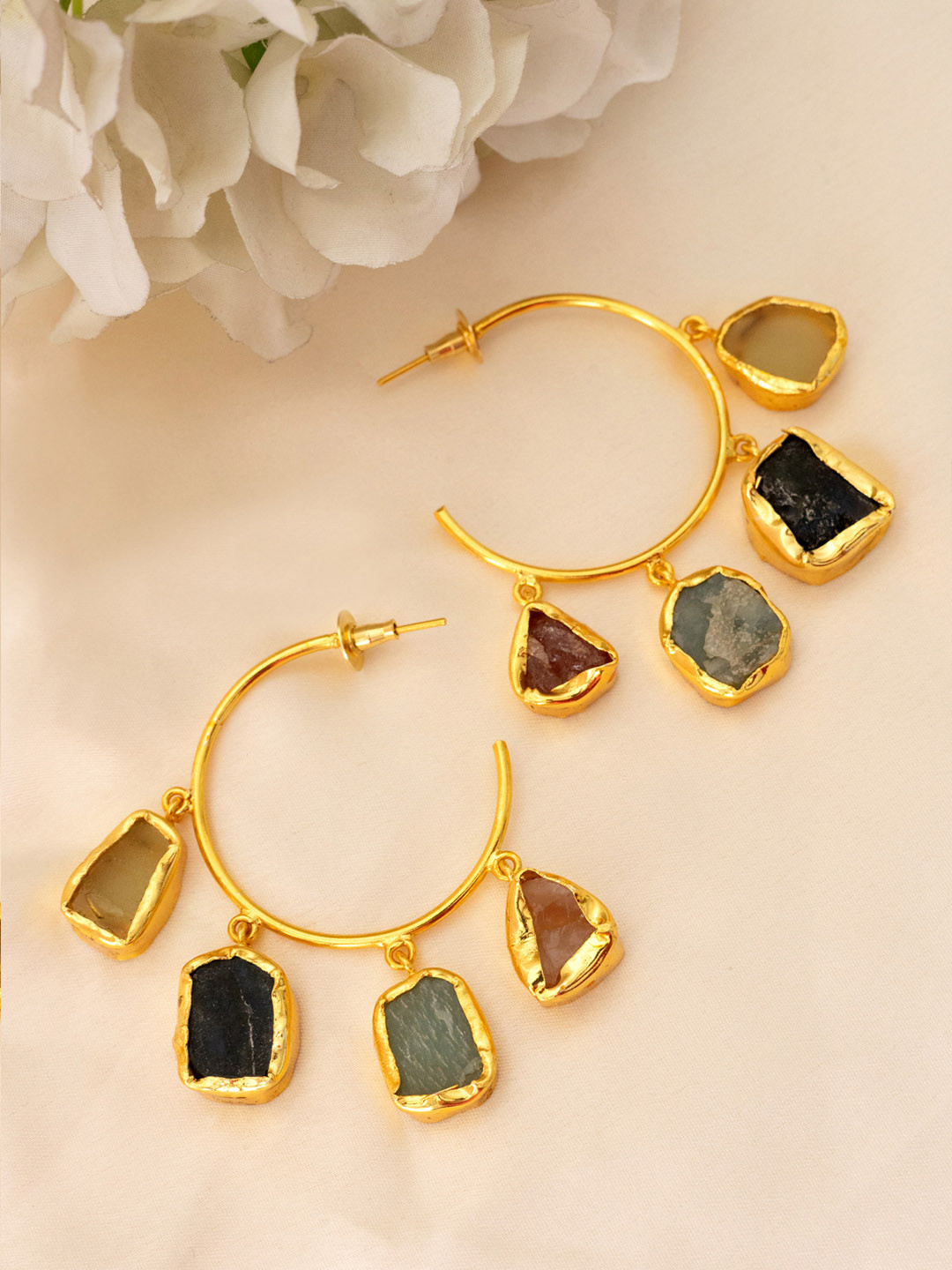 

Perfectly Average 18K Gold-Plated Stones Studded Contemporary Half Hoop Earrings