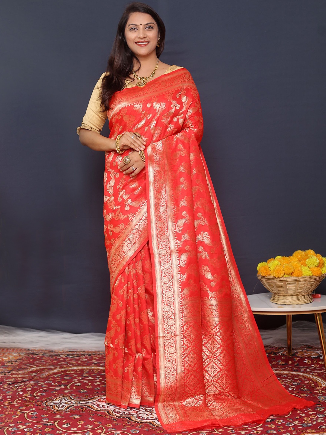 

Royal Rajgharana Saree Woven Design Zari Pure Silk Banarasi Sarees, Red