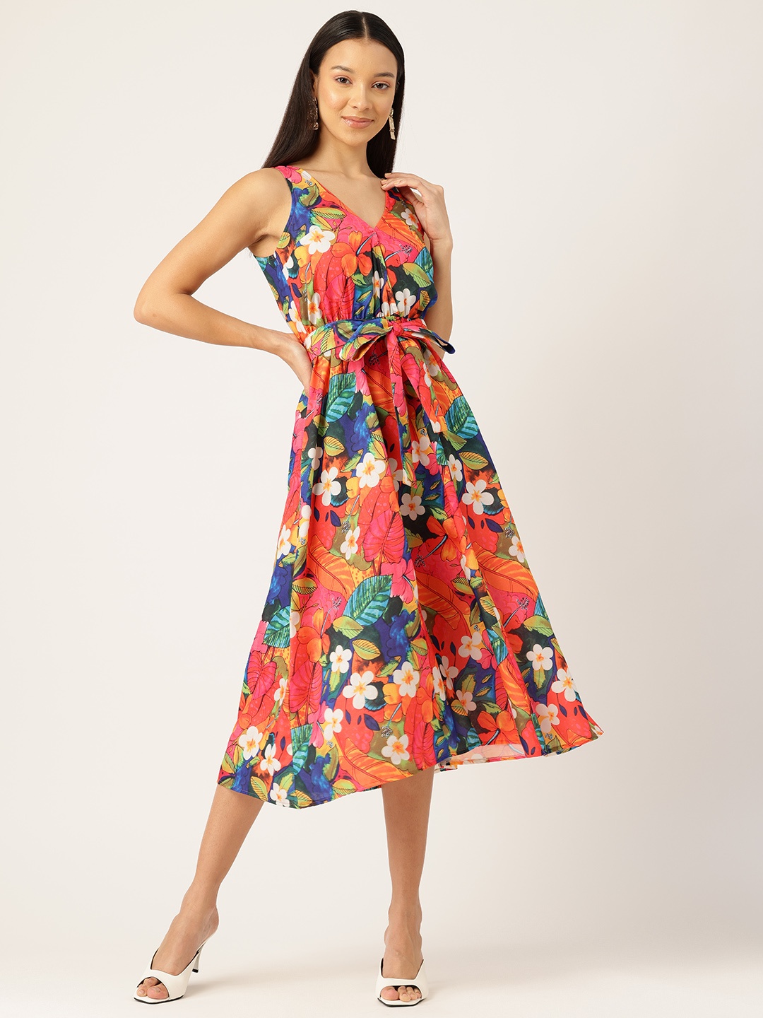 

Sleek Italia Floral Print Linen Wrap Midi Dress, Multi