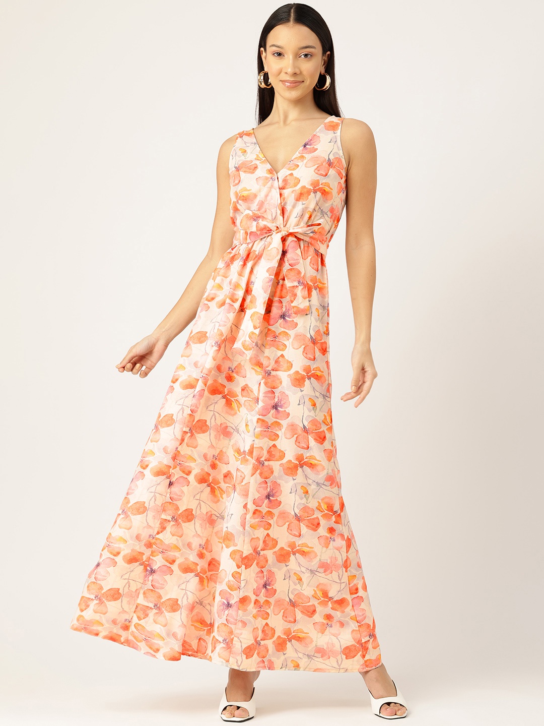 

Sleek Italia Floral Print Linen Wrap Maxi Dress, Cream