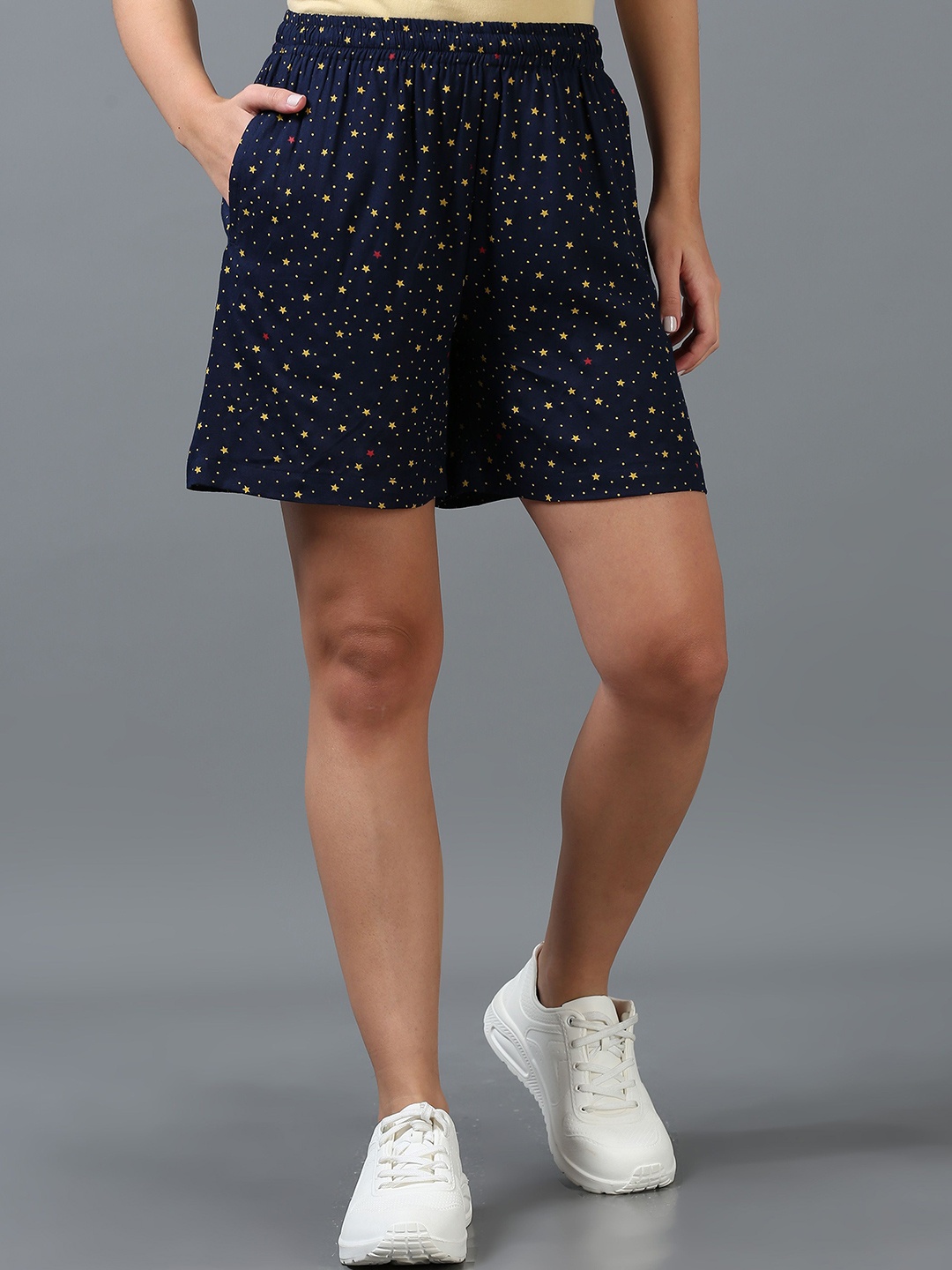 

Bottums Women Printed Lounge Shorts, Navy blue