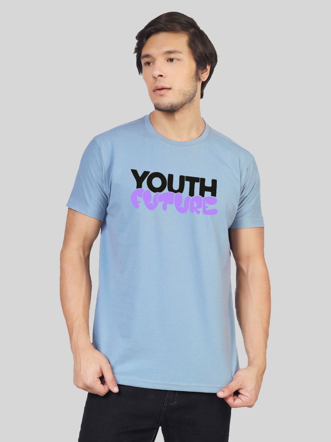 Greylongg Men Typography Printed Round Neck T-shirt, Blue