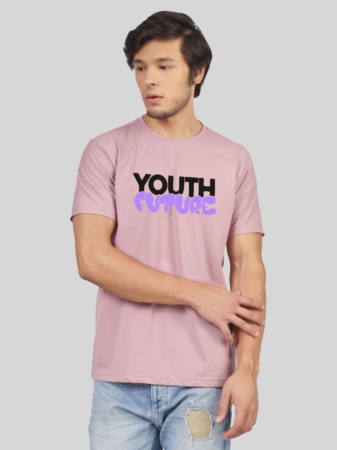 

Greylongg Men Typography Printed Round Neck T-shirt, Purple