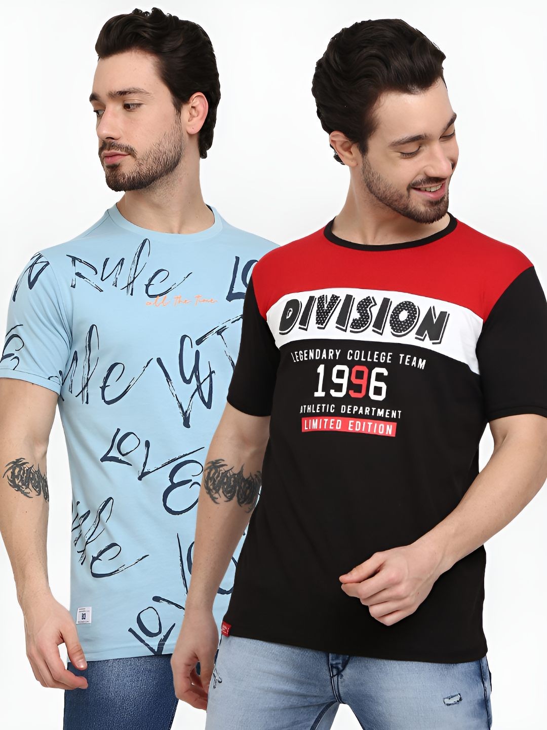 

V-Mart Men Pack Of 2 Typography Printed Round Neck Cotton Slim Fit T-shirt, Blue