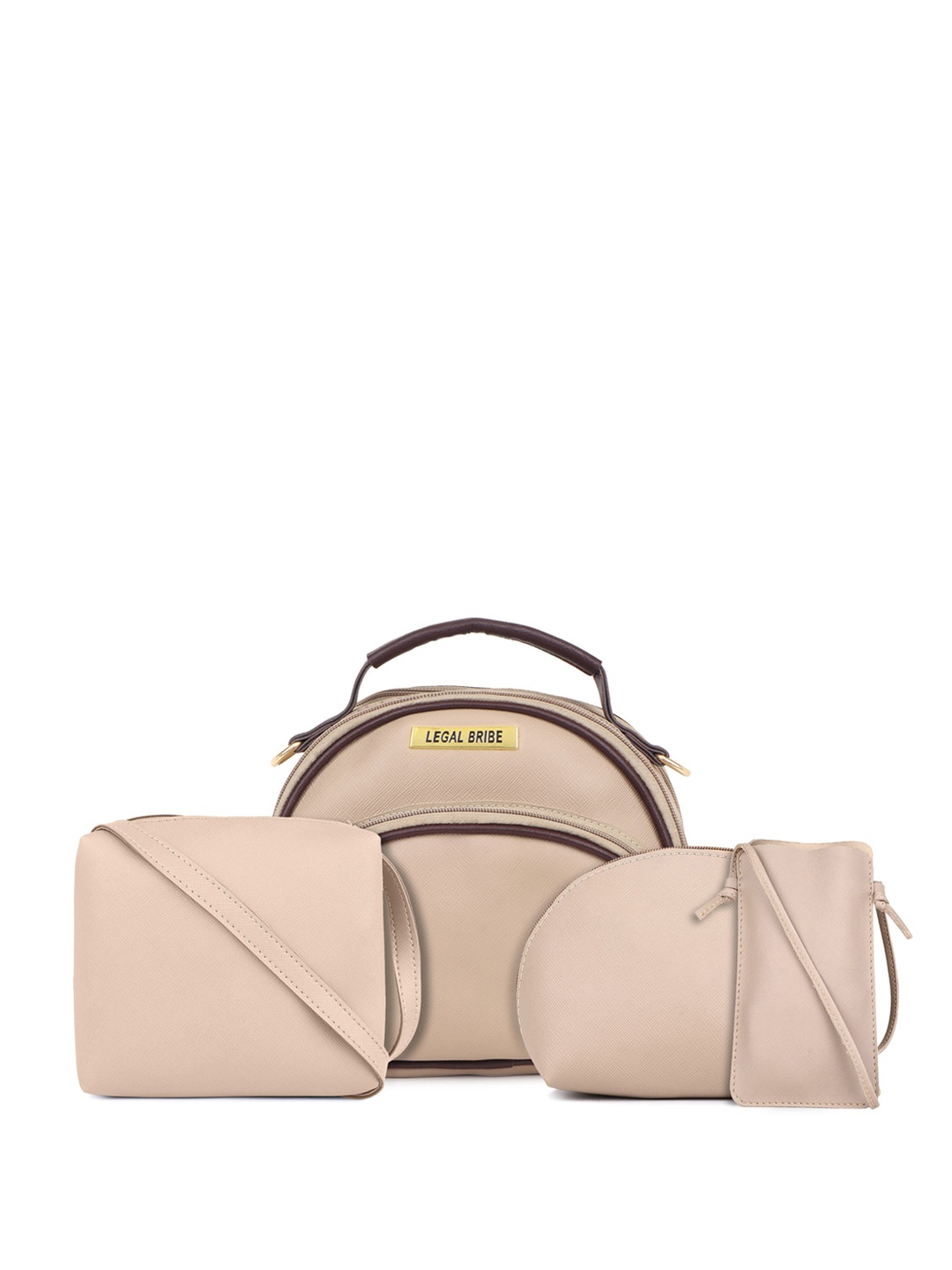 

LEGAL BRIBE Women Set Of 4 PU Structured Handheld Bag with Bow Detail, Beige