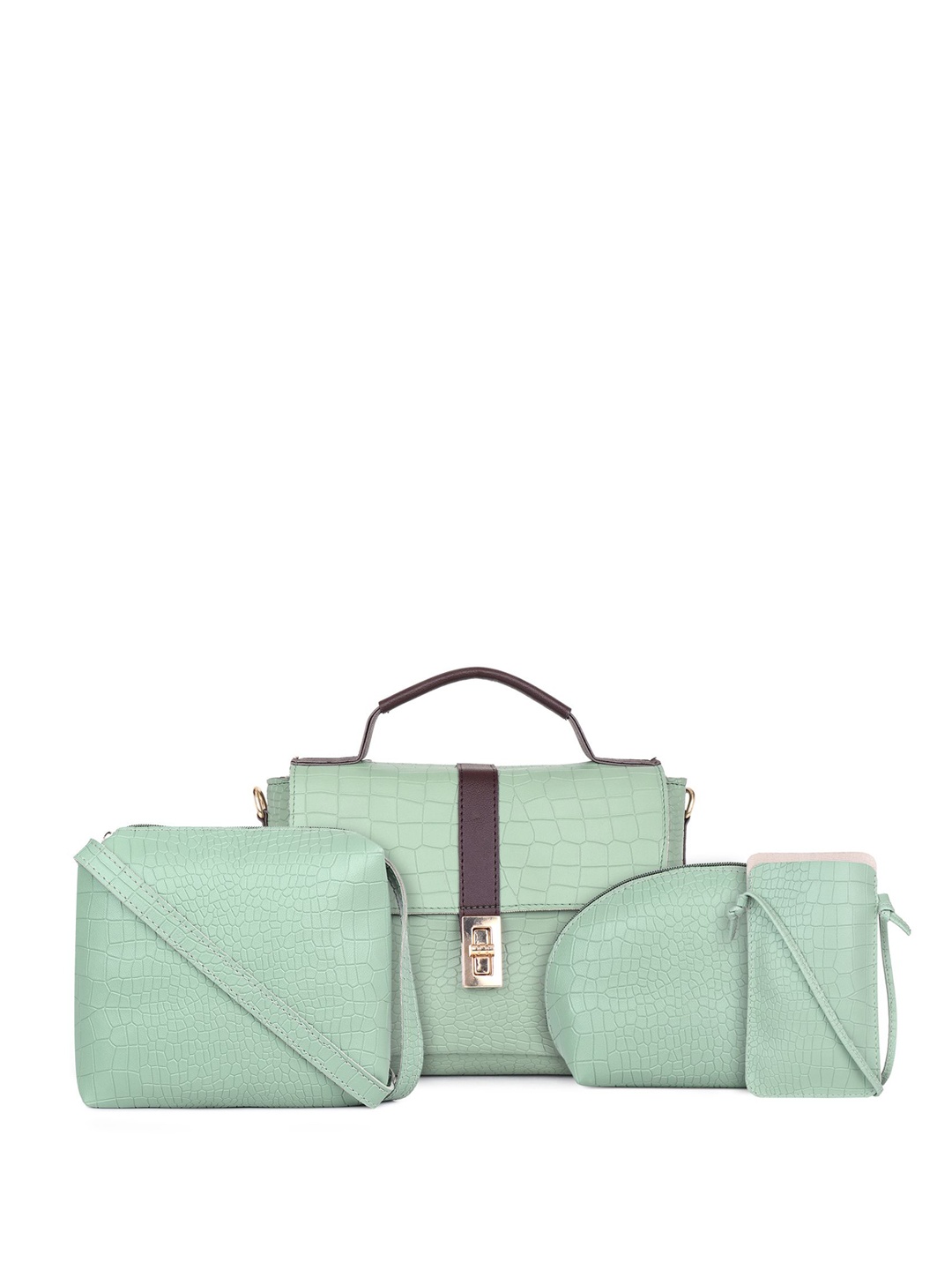 

LEGAL BRIBE Women Set Of 4 PU Structured Satchel with Tasselled, Sea green