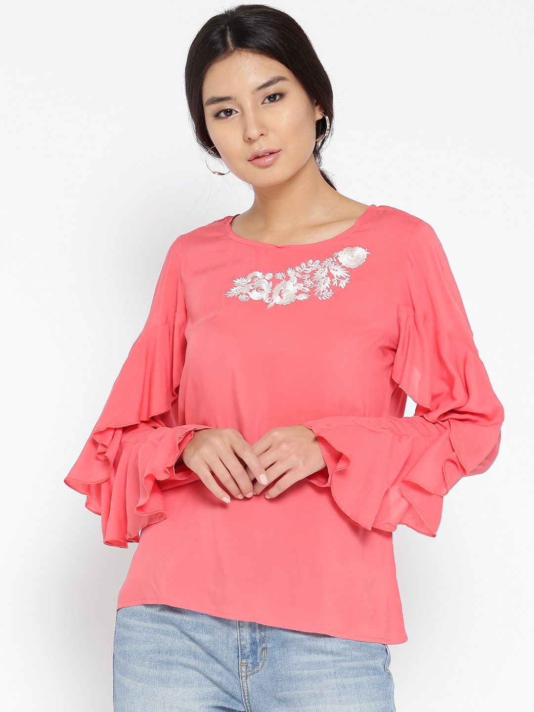 

Style Quotient Women Coral Pink Solid Top