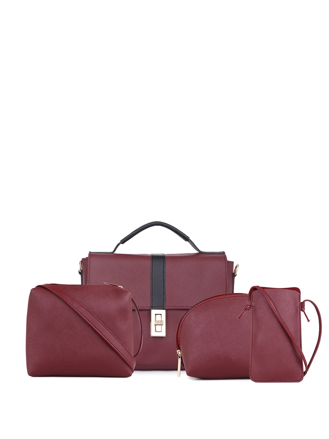 

LEGAL BRIBE Combo of 4 Solid Structured Handheld Bag, Maroon