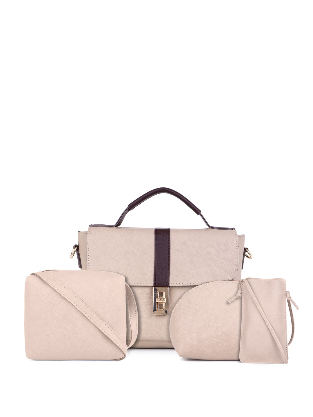 

LEGAL BRIBE Combo of 4 Structured Handheld Bag, Beige